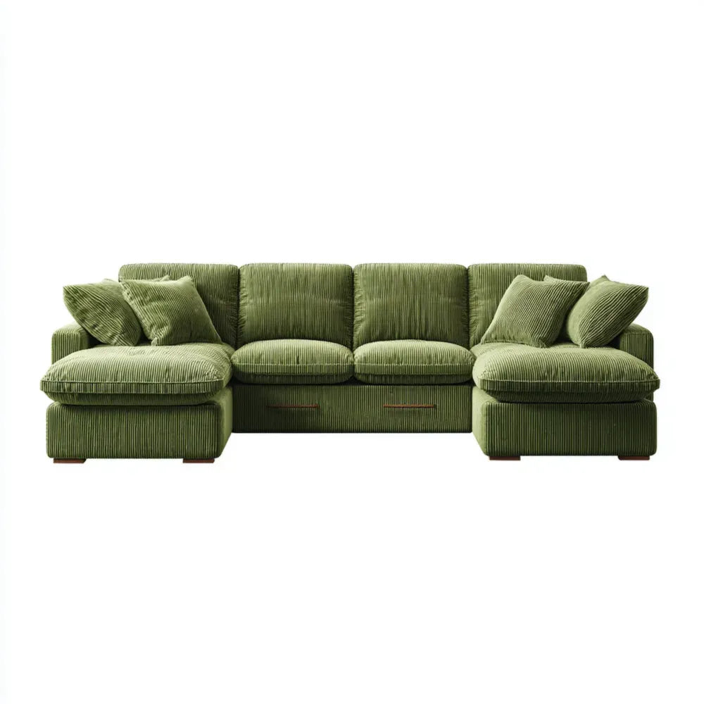 Sectional Sofa Set - Velvet Upholstery - 300x95x85 cm - Green - Modern Design