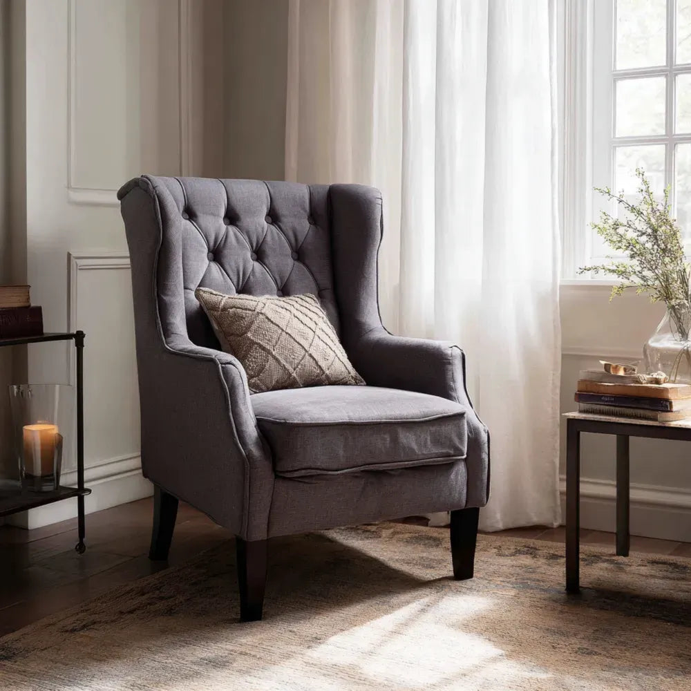 Wingback Armchair Fabric Upholstery 75x85x100 cm - Dark Gray - Classic Design