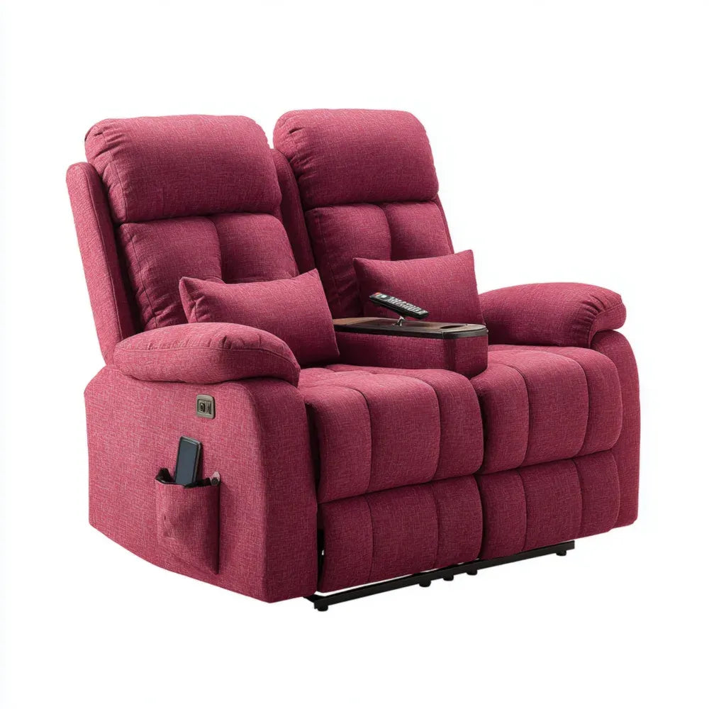 Reclining Loveseat Fabric Upholstery 140x90x100 cm - Red - Modern Design