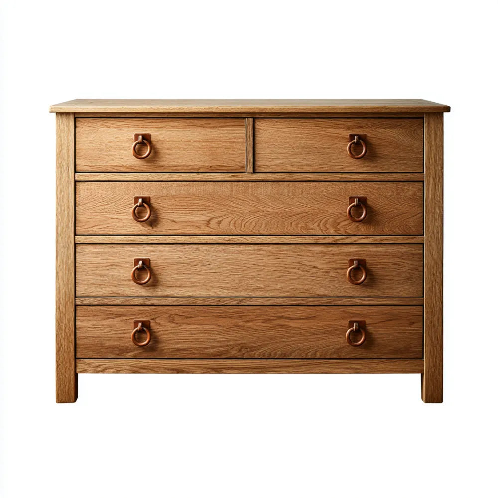 Solid Oak Chest of Drawers 110x45x95 cm - Natural Finish - Classic Design