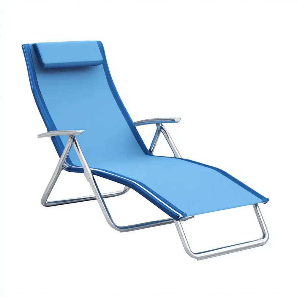 Patio Recliner Chair - 190x60x38 cm - Blue Mesh Fabric and Steel Frame - Outdoor Lounger
