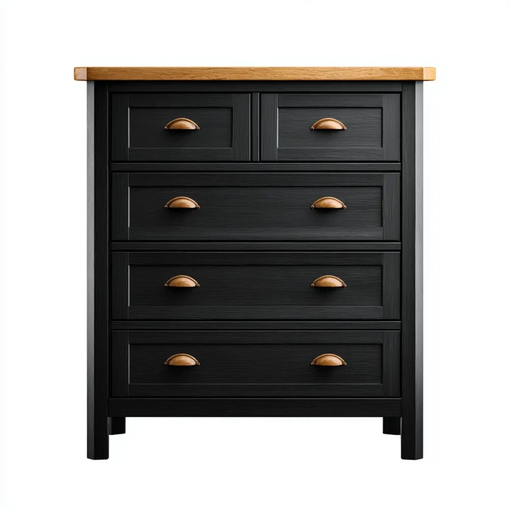 Chest of Drawers Wood 90x45x110 cm - Black and Wood - Classic Design
