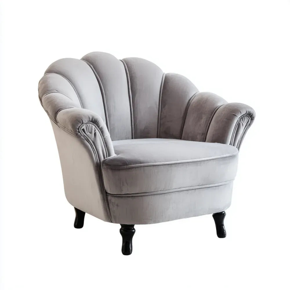Velvet Armchair 90x85x90 cm - Light Grey - Vintage Style