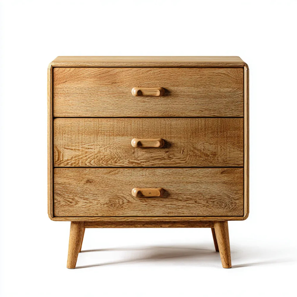 Wooden Chest of Drawers 70x40x75 cm - Oak Finish - Mid-Century Modern
