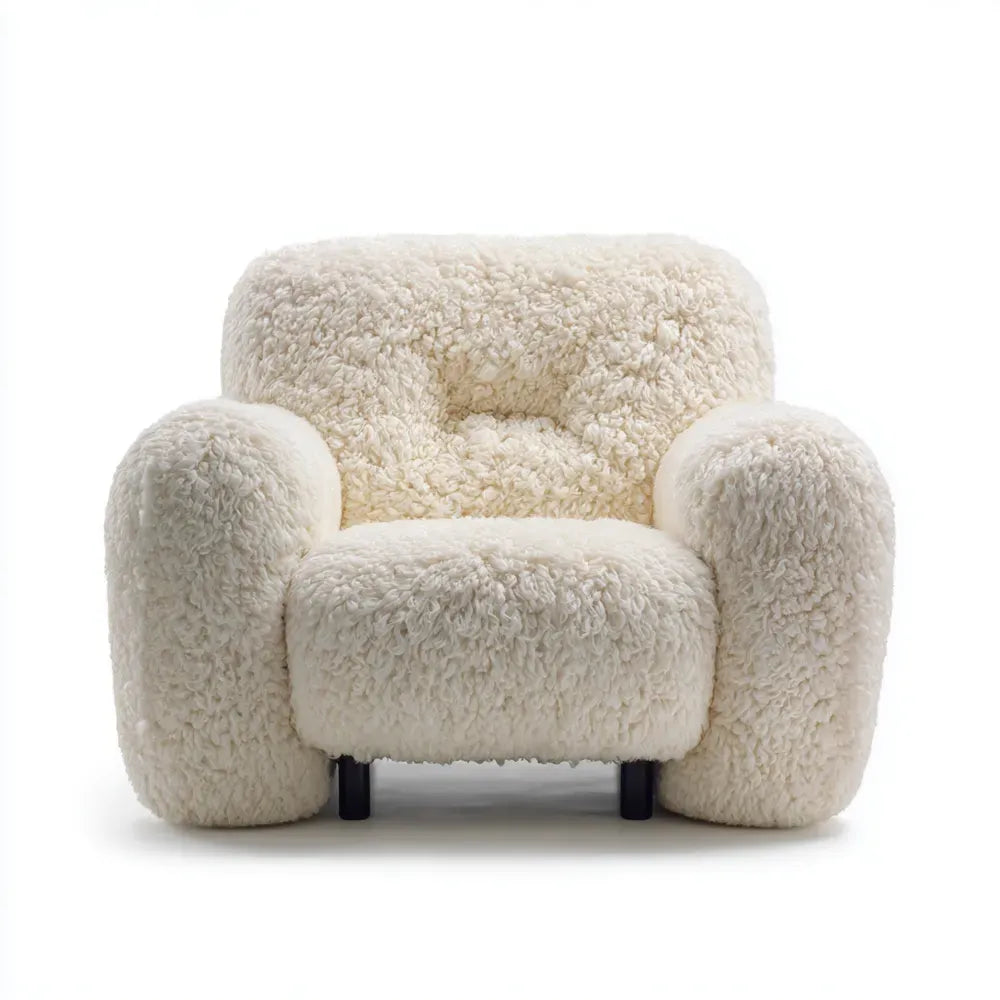 Armchair Faux Sheepskin Upholstery 85x90x85 cm - Cream - Cozy Design