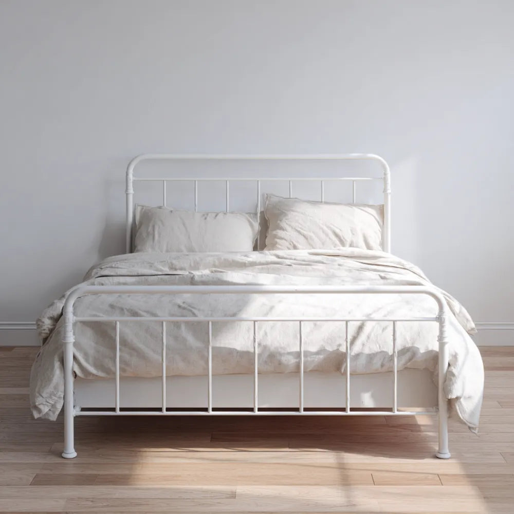 Double Bed Metal Frame 200x140x40 cm - White - Minimalist Design