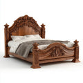 Ornate Wooden Double Bed 205x150x120 cm - Carved Design Traditional Style