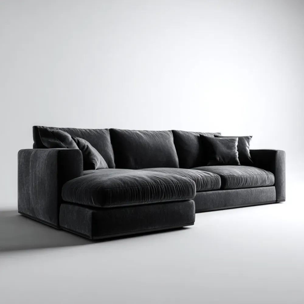 Sectional Sofa Velvet Upholstery 250x100x90 cm - Dark Gray - Modern Style