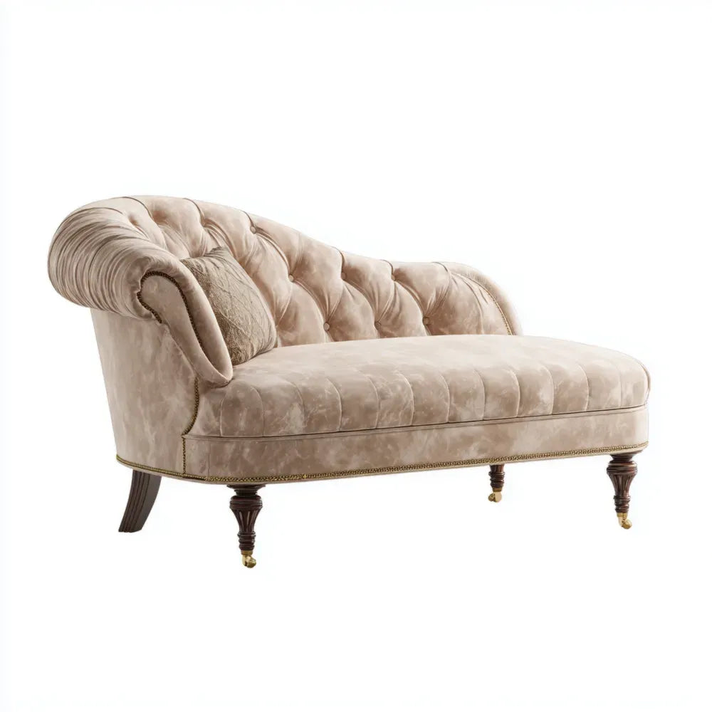 Chaise Lounge Velvet Upholstery 63x29.5x33.5 inches Beige - Classic Design