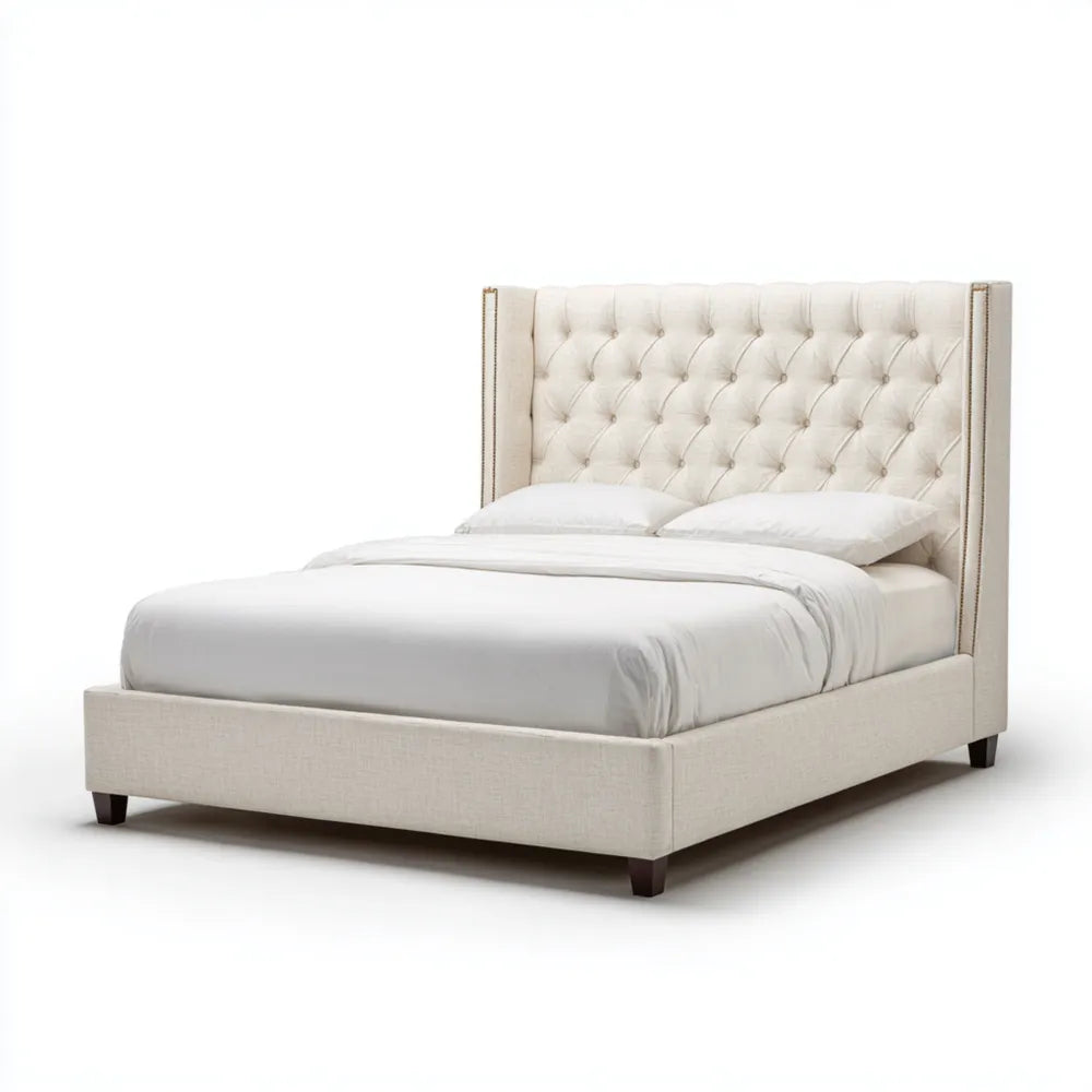 Double Bed Upholstered Fabric 200x160x120 cm - Beige - Modern Style