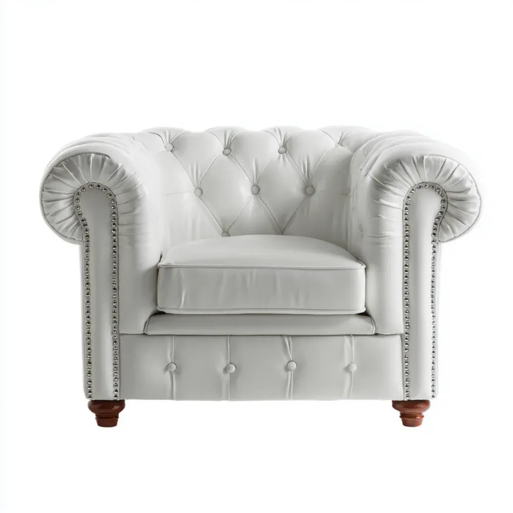 Armchair Leather Upholstered 85x85x75 cm - White - Classic Design