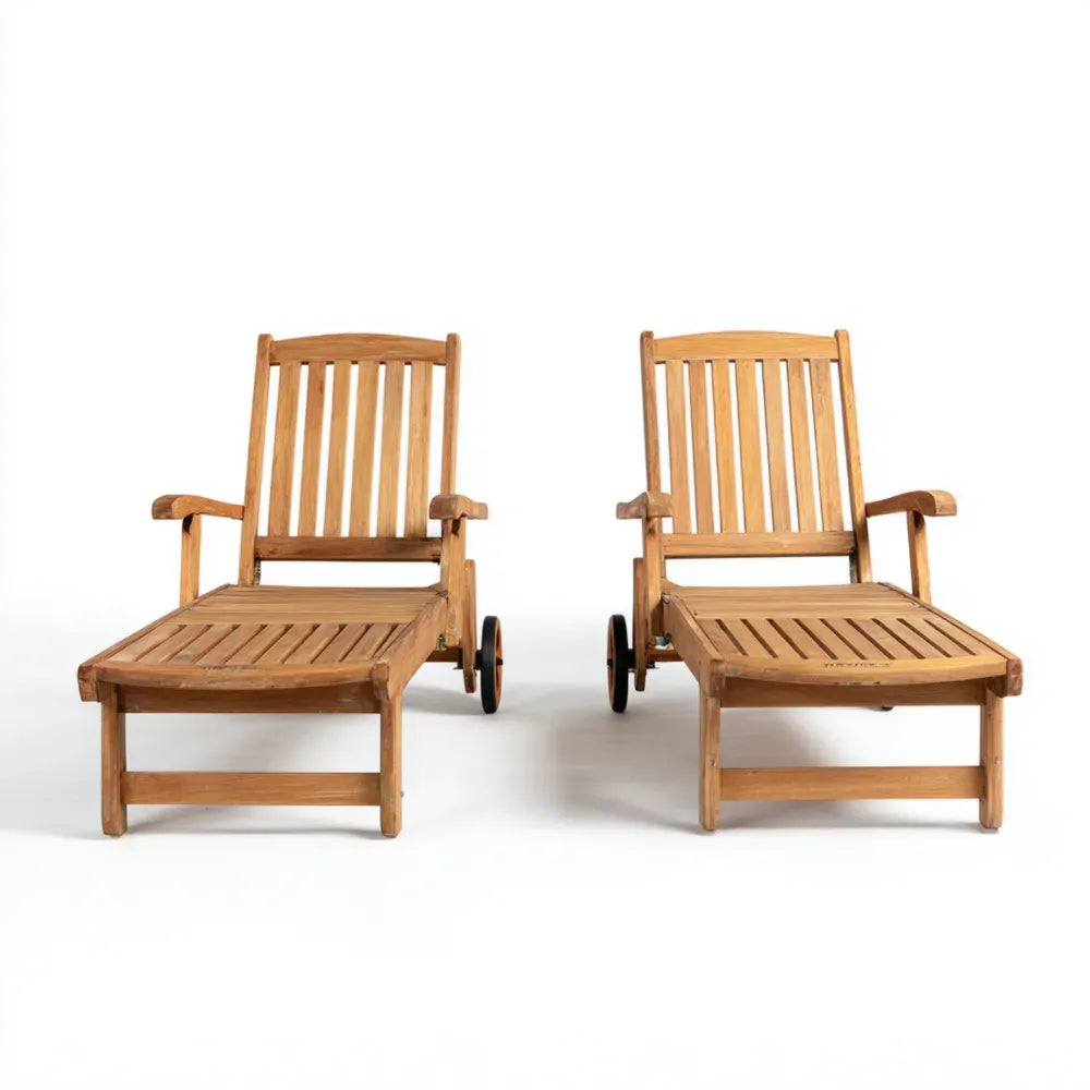 Teak Patio Recliner Set 200x65x90 cm – Adjustable Outdoor Use – Natural Finish – Classic Design